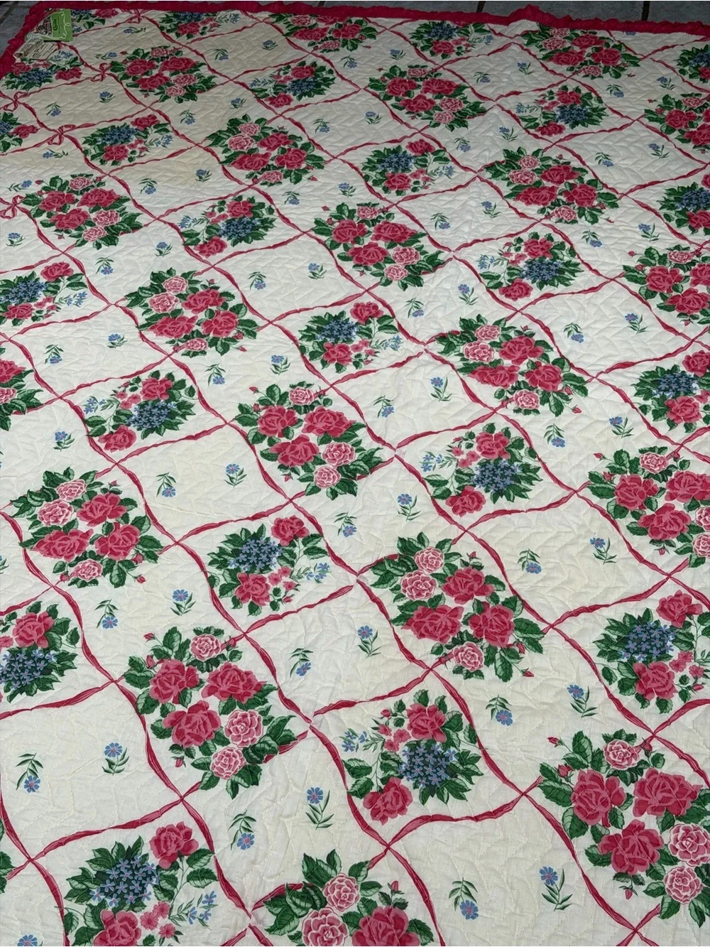 VTG Pink Roses Floral Quilted Bedspread OLDE KENTUCKY QUILTS 80x84” NOS